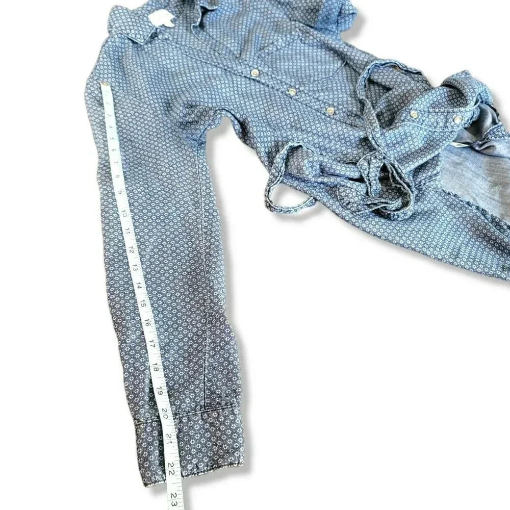 Cloth and Stone size xs Chambray Denim Printed Belted button down Tunic Top - Picture 6 of 10
